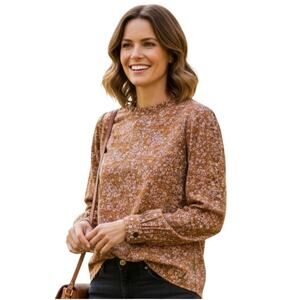 Universal Threads maroon pink orange mini floral full sleeve cotton blouse XXL